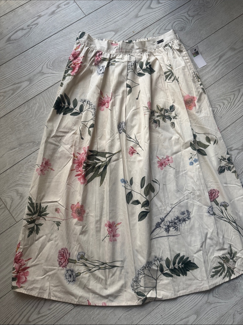 Mexx Floral Cream A-Line Midi Skirt with Pink & Green Accents